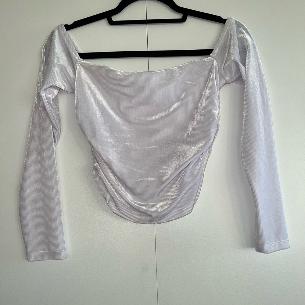 AFRM Off the Shoulder Cropped White Top with Ruching Details on Sides